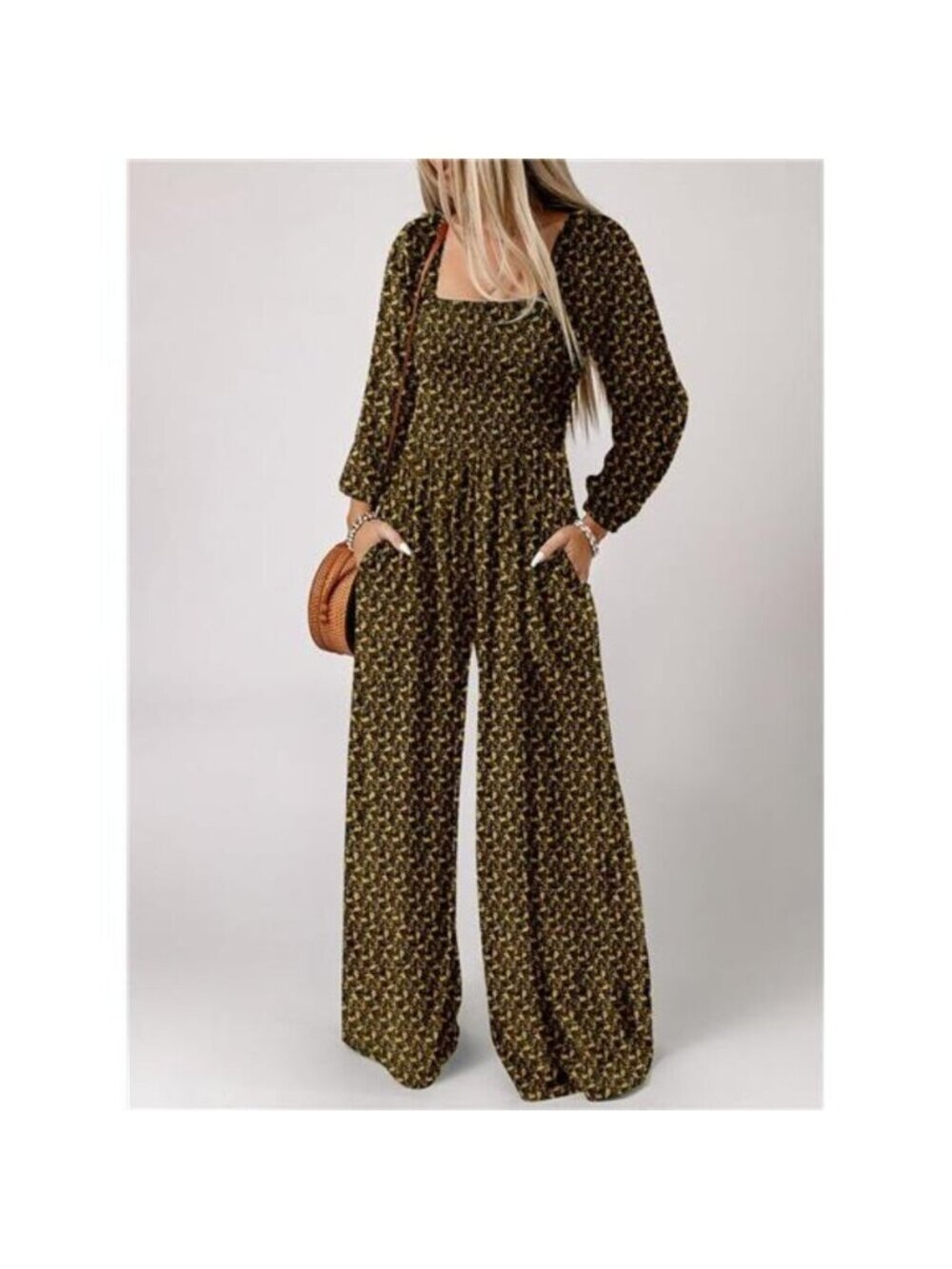 Women's Casual Loose Overalls Jumpsuits Printed Rompers With Pockets - Picture 2 of 4